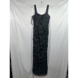 NEW Hynes Park [ 4 ] 3D Floral Straight Neck Tie Shoulder Gown in Black #J2104
